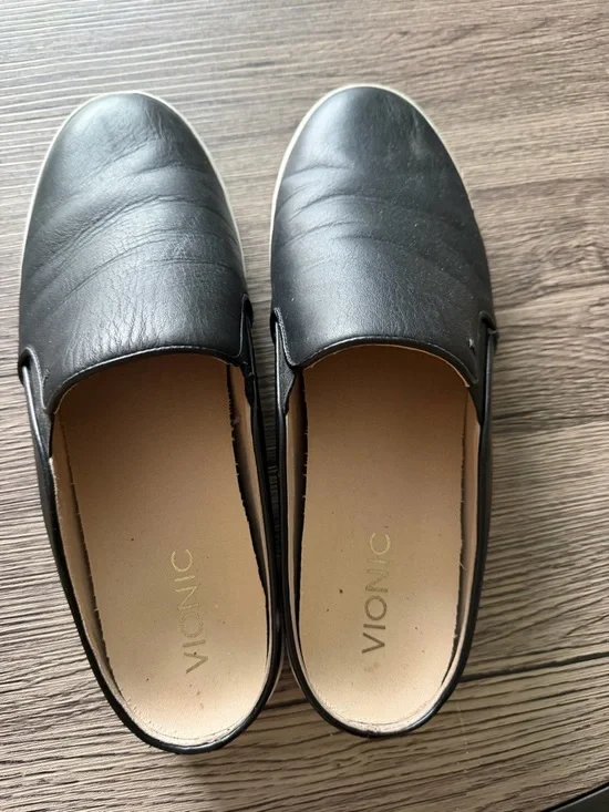 Vionic Black Slip-On Leather Mule Sneakers with White Sole - Picture 3 of 3